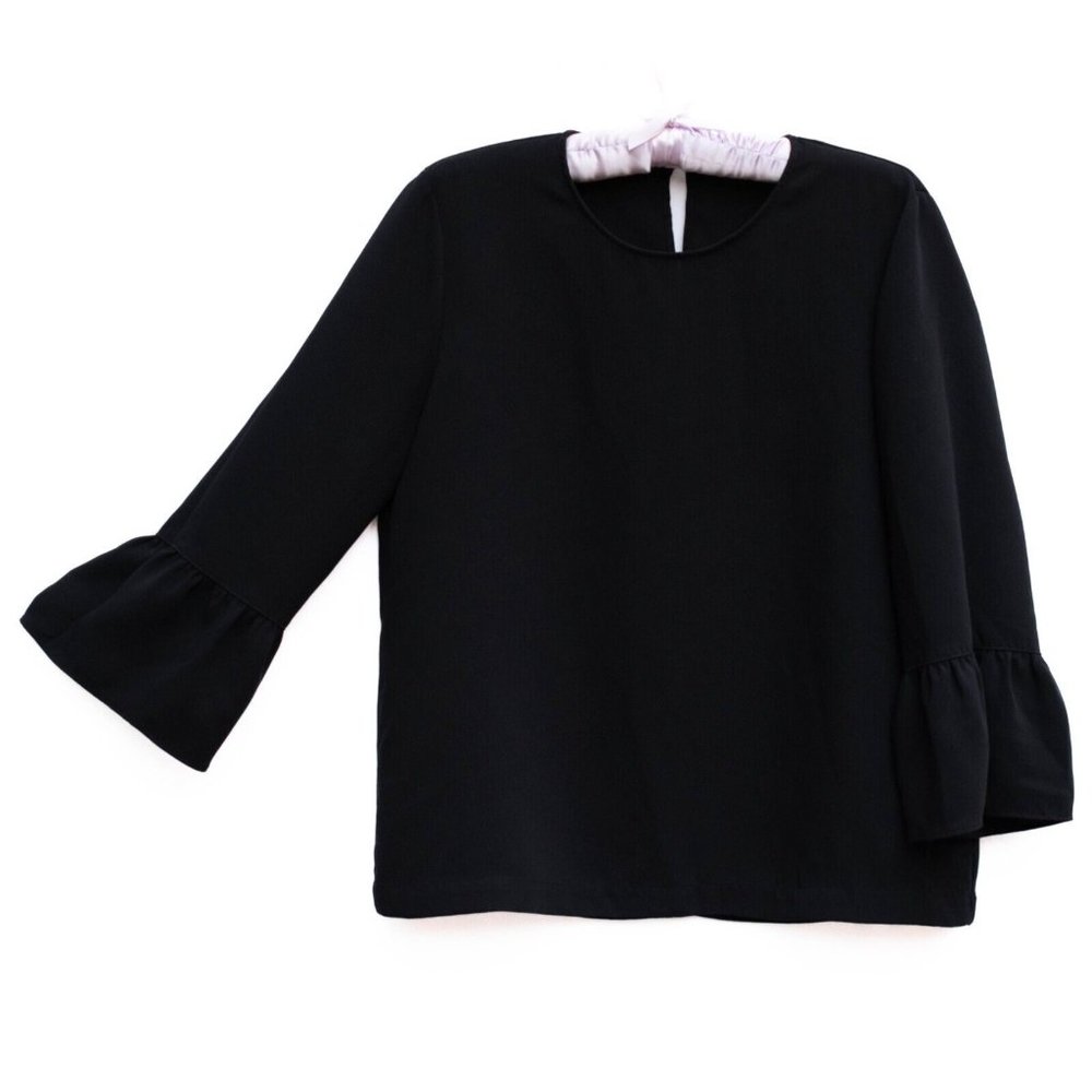 Madewell Women Black Gothic Blouse Top Size L Ruffle Sleeve‎ Relaxed Fit Goth